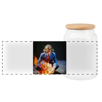 Burning Man 02 - Panoramic Cookie Jar with Wooden Lid - white - Front