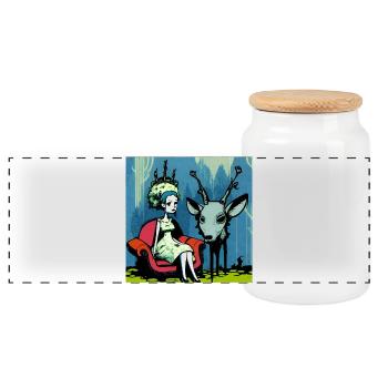 Psychedelic deer 01 - Panoramic Cookie Jar with Wooden Lid - white - Front