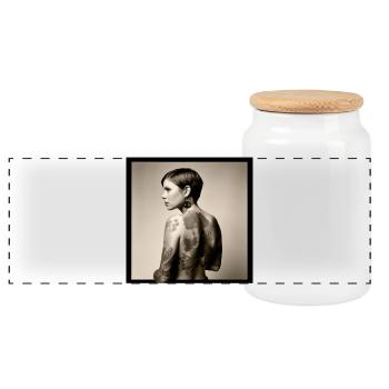 Portrait Frau 04 Tattoo - Panorama Keksdose mit Holzdeckel - Weiß - Vorne