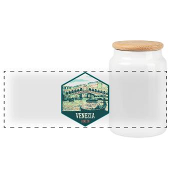 Illustration of the Rialto Bridge, Venice - Panoramic Cookie Jar with Wooden Lid - white - Front