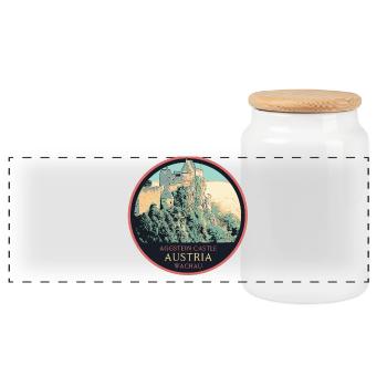 illustration Aggstein Castle, Wachau, Austria - Panoramic Cookie Jar with Wooden Lid - white - Front