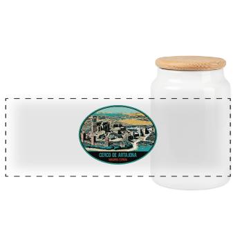 Castle of El Cerco: Navarrese Brilliance, Spain - Panoramic Cookie Jar with Wooden Lid - white - Front