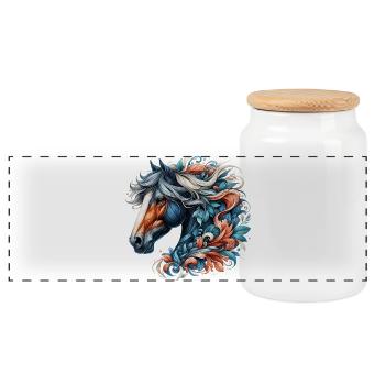 Horse - Panoramic Cookie Jar with Wooden Lid - white - Front