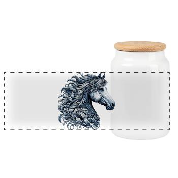Horse - Panoramic Cookie Jar with Wooden Lid - white - Front