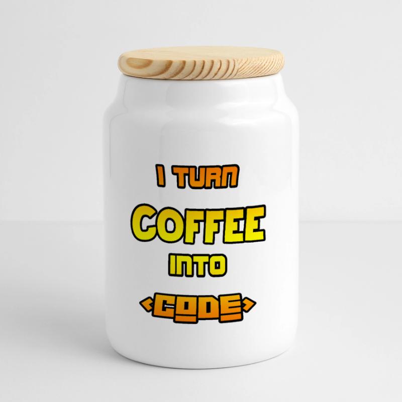 I turn coffee into code Panoramic Cookie Jar with Wooden Lid