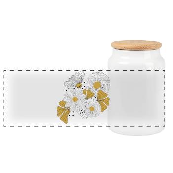 Blumenbouquet in gelb Linien-Kontrast - Panorama Keksdose mit Holzdeckel - Weiß - Vorne