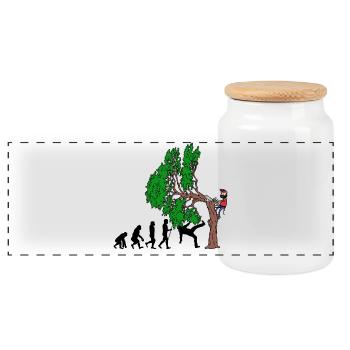 Baum Evolution Holz Holzfäller Baumfäller Wald - Panorama Keksdose mit Holzdeckel - Weiß - Vorne