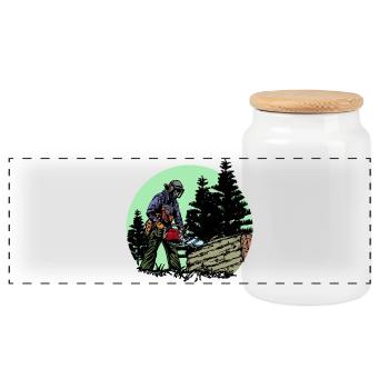 Baum Säge Sägespäne Holzarbeit Holzfäller Wald - Panorama Keksdose mit Holzdeckel - Weiß - Vorne