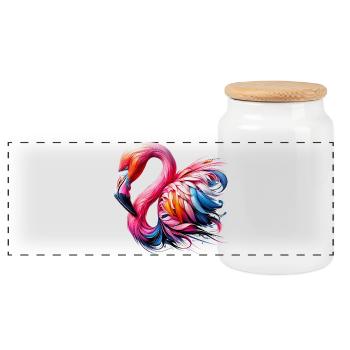 Flamant - Boîte à biscuits avec couvercle en bois - blanc - Devant