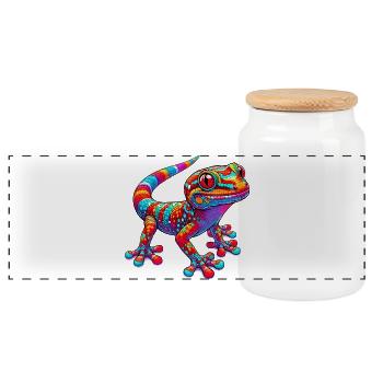 Gecko - Panorama Keksdose mit Holzdeckel - Weiß - Vorne