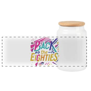 Colorful 80s Neon Lettering - Panoramic Cookie Jar with Wooden Lid - white - Front