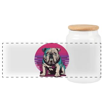Illustration de bouledogue rétro - Boîte à biscuits avec couvercle en bois - blanc - Devant