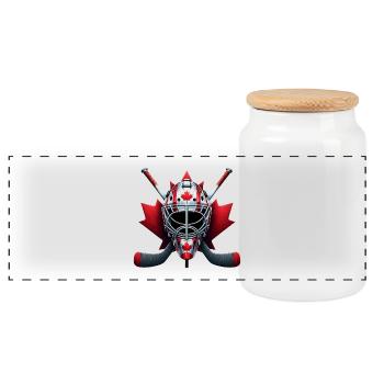 Conception de casque avec drapeau de hockey sur - Boîte à biscuits avec couvercle en bois - blanc - Devant