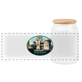 Illustration Chateau Butrón, Spain - Panoramic Cookie Jar with Wooden Lid - white - Front