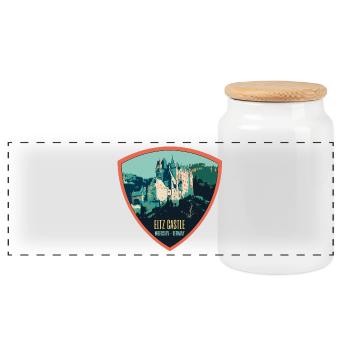 Illustration Château Eltz, Moselle, Allemagne - Boîte à biscuits avec couvercle en bois - blanc - Devant