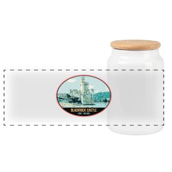 Illustration Blackrock Castle, Cork, Ireland - Panoramic Cookie Jar with Wooden Lid - white - Front