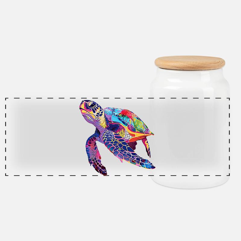 Schildkröte rainbow - Panorama Keksdose mit Holzdeckel - Weiß