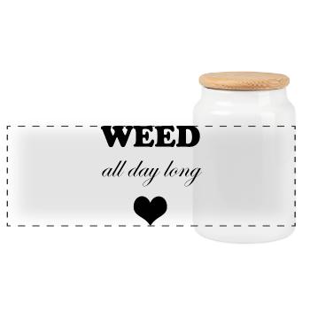 Weed All Day Long Heart - Panorama Keksdose mit Holzdeckel - Weiß - Vorne
