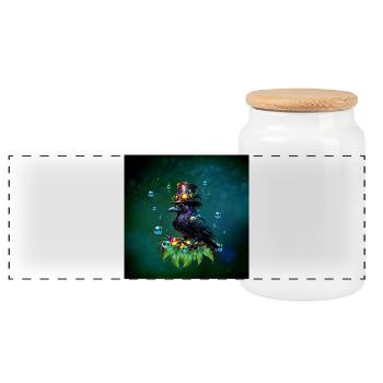 Fantastic Steampunk Raven - Panoramic Cookie Jar with Wooden Lid - white - Front