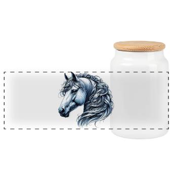 Horse - Panoramic Cookie Jar with Wooden Lid - white - Front