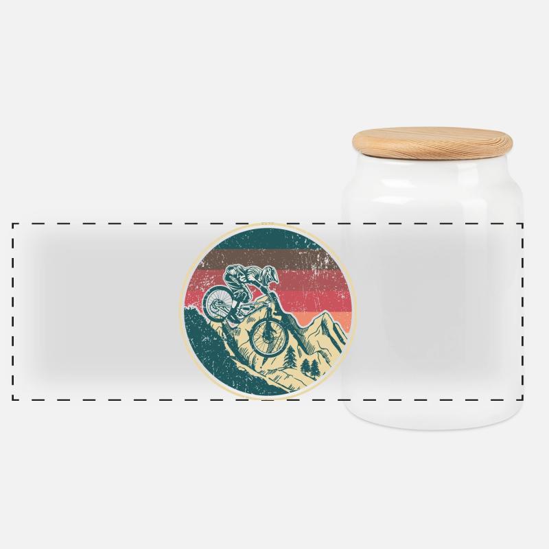 Retro Mountainbiker Wappen - Panorama Keksdose mit Holzdeckel - Weiß