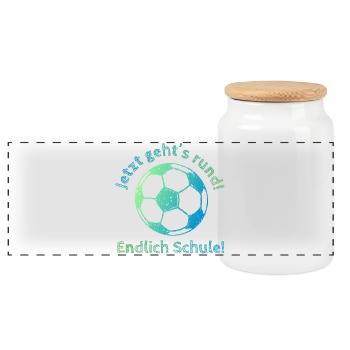 School at last - Soccer - Now it's time to get goi - Panoramic Cookie Jar with Wooden Lid - white - Front