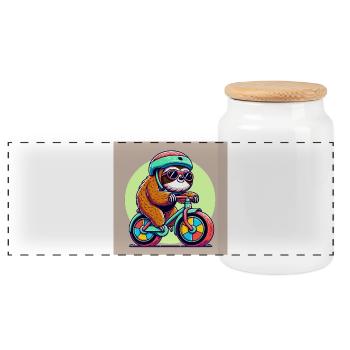 Faultier auf einem Fahrrad Kinder Jungen Mädchen Lustiges Faultier - Panorama Keksdose mit Holzdeckel - Weiß - Vorne