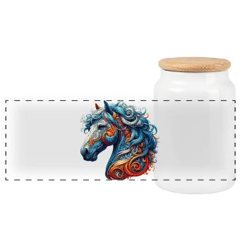 Horse - Panoramic Cookie Jar with Wooden Lid - white - Front