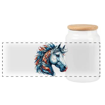 Horse - Panoramic Cookie Jar with Wooden Lid - white - Front