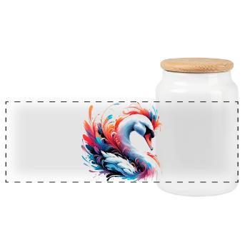 Swan - Panoramic Cookie Jar with Wooden Lid - white - Front