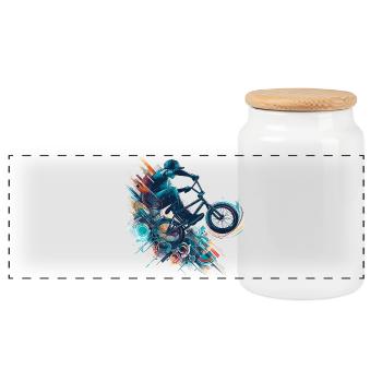 BMX Bike Fahrrad Trick Bunny-Hop Geschenk - Panorama Keksdose mit Holzdeckel - Weiß - Vorne