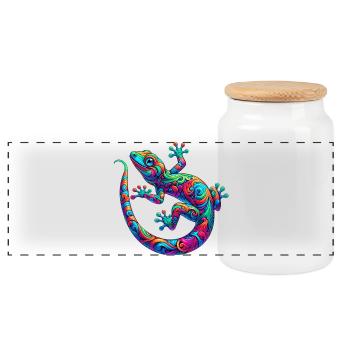 Gecko - Panorama Keksdose mit Holzdeckel - Weiß - Vorne