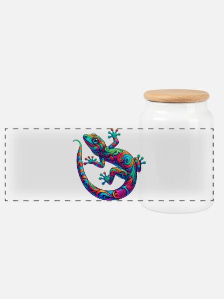 Gecko - Panorama Keksdose mit Holzdeckel - Weiß