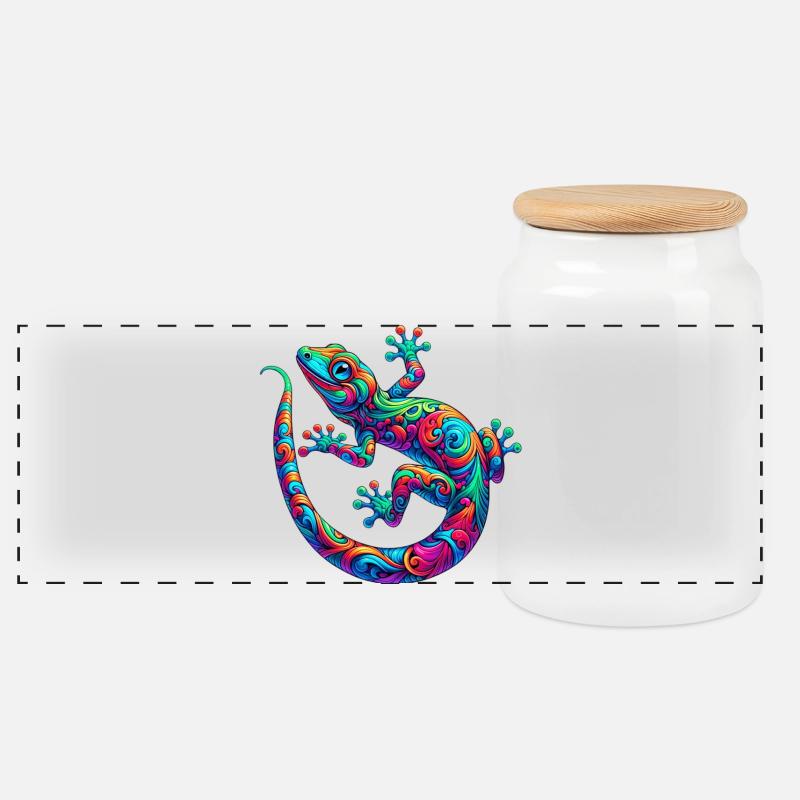 Gecko - Panorama Keksdose mit Holzdeckel - Weiß