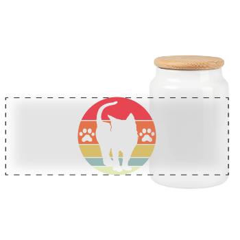 retro cat cute logo icon vintage illustration - Panoramic Cookie Jar with Wooden Lid - white - Front