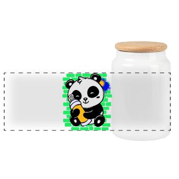 Graffiti Panda Zeichnen Illustration Spraydose - Panorama Keksdose mit Holzdeckel - Weiß - Vorne