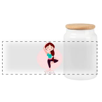 Yoga Girl - Panoramic Cookie Jar with Wooden Lid - white - Front