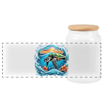 Sunset turtle by the sea - Panoramic Cookie Jar with Wooden Lid - white - Front