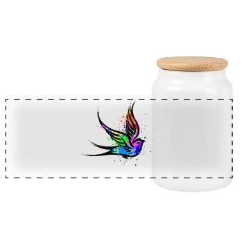 Vogel Kunst Graffiti Zeichnen Illustration - Panorama Keksdose mit Holzdeckel - Weiß - Vorne