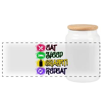 Graffiti Statement Sprayer Spray Can Art - Panoramic Cookie Jar with Wooden Lid - white - Front
