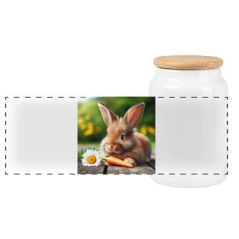 Adorable bunny - Panoramic Cookie Jar with Wooden Lid - white - Front