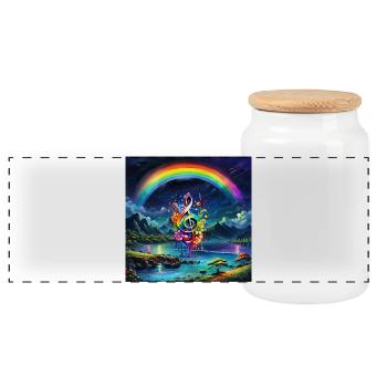 Musique, clé colorée avec des feuilles sur le lac. - Boîte à biscuits avec couvercle en bois - blanc - Devant