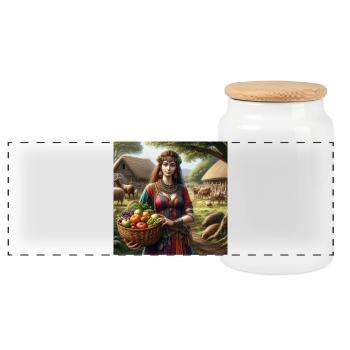 Femme Celtibère - Boîte à biscuits avec couvercle en bois - blanc - Devant