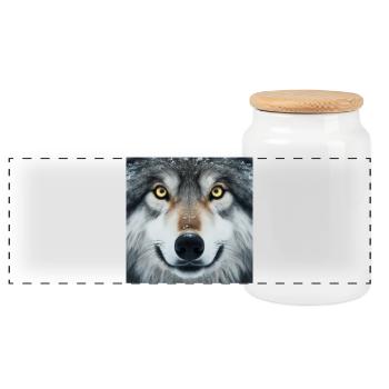 The Wolf's Gaze - Panoramic Cookie Jar with Wooden Lid - white - Front