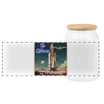 Vers l’espace ! Visitez Saturne dès aujourd’hui. Voyages spatiaux japonais - Boîte à biscuits avec couvercle en bois - blanc - Devant