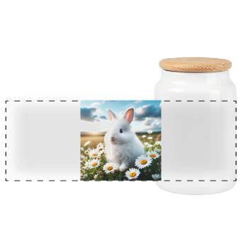 Adorable White Bunny - Panoramic Cookie Jar with Wooden Lid - white - Front