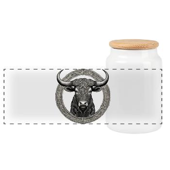 Taurus Widder Bulle Kuh ochse Designe - Panorama Keksdose mit Holzdeckel - Weiß - Vorne