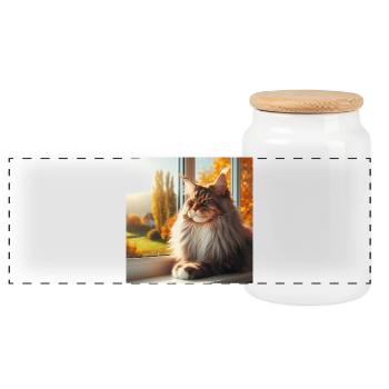 Maine Coon - Der König der Katzen - Panorama Keksdose mit Holzdeckel - Weiß - Vorne