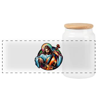 Musique pour violoncelle, design Jésus Christ - Boîte à biscuits avec couvercle en bois - blanc - Devant