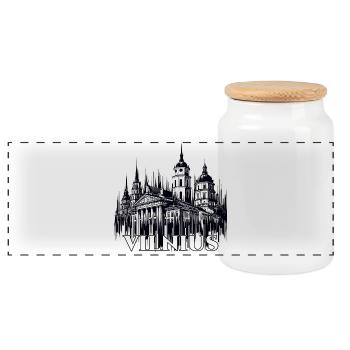 Vilnius Capital Lithuania Baltic Gift - Panoramic Cookie Jar with Wooden Lid - white - Front